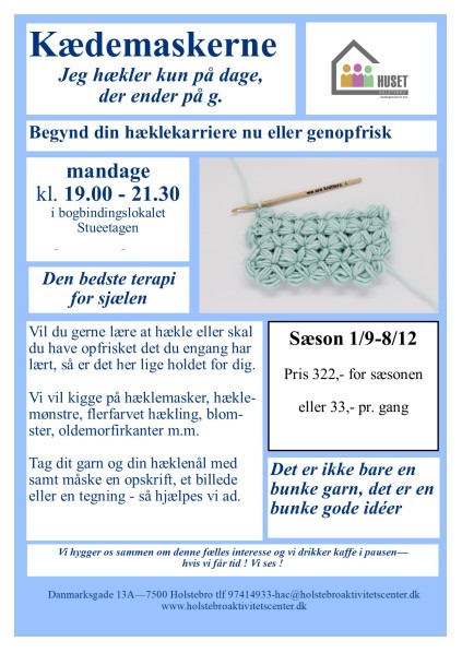Lær at hækle, begynder-hækling, gør det selv. Det hele foregår i HUSET Holstebro.